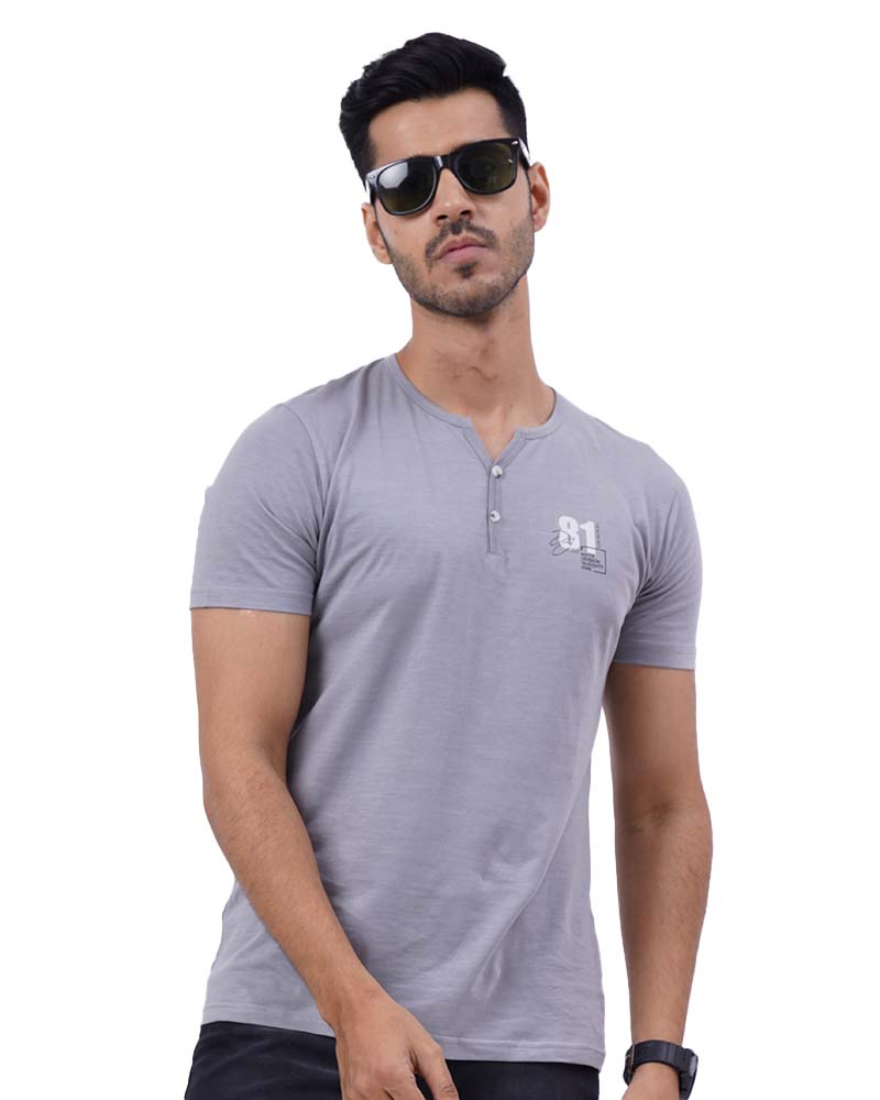 Button Style Printed Cotton T-Shirt