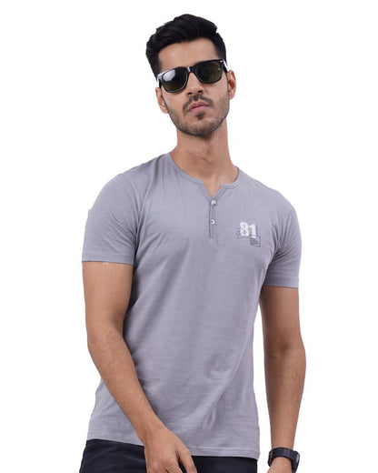 Button Style Printed Cotton T-Shirt