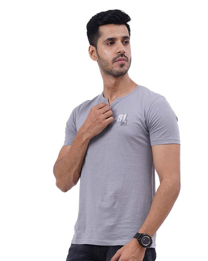 Button Style Printed Cotton T-Shirt