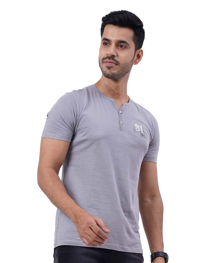 Button Style Printed Cotton T-Shirt