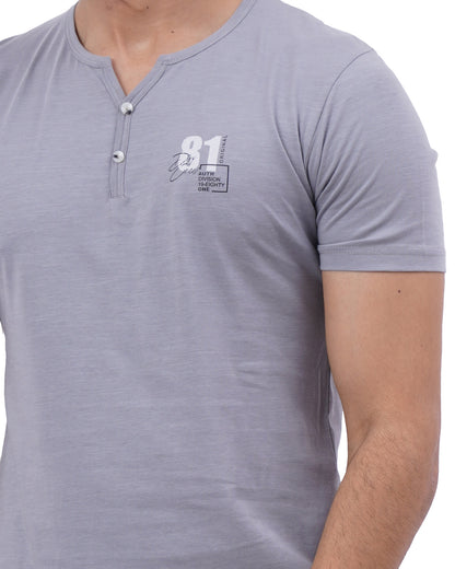 Button Style Printed Cotton T-Shirt