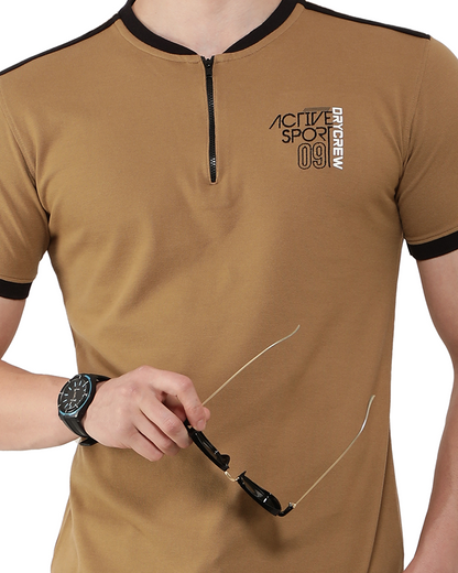 Jaipur Khaki Zip Polo T-Shirt