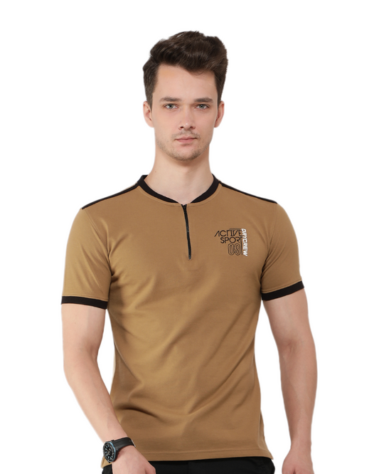 Jaipur Khaki Zip Polo T-Shirt