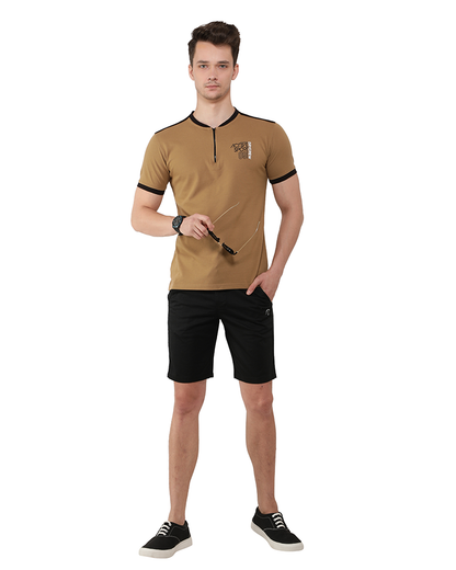 Jaipur Khaki Zip Polo T-Shirt