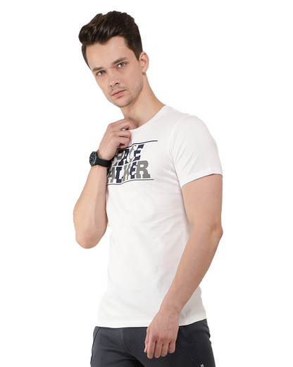White Printed Half Sleeve T-Shirt for Men