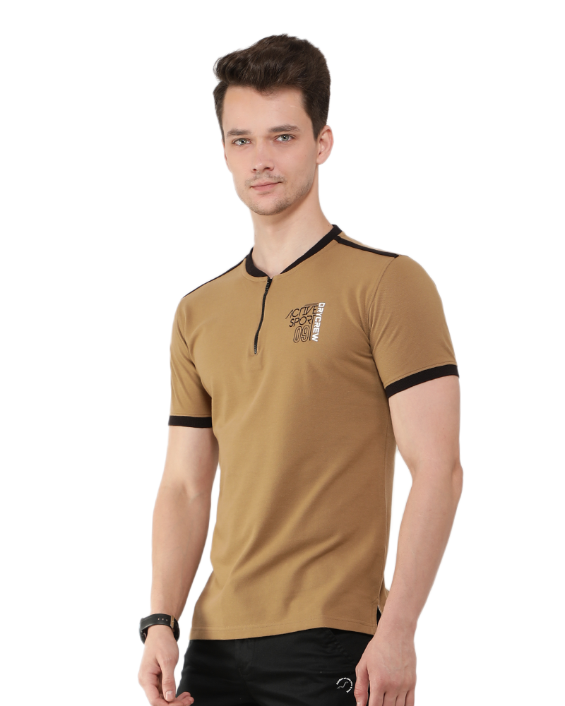 Jaipur Khaki Zip Polo T-Shirt