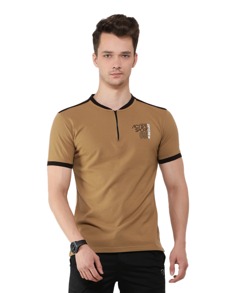 Jaipur Khaki Zip Polo T-Shirt