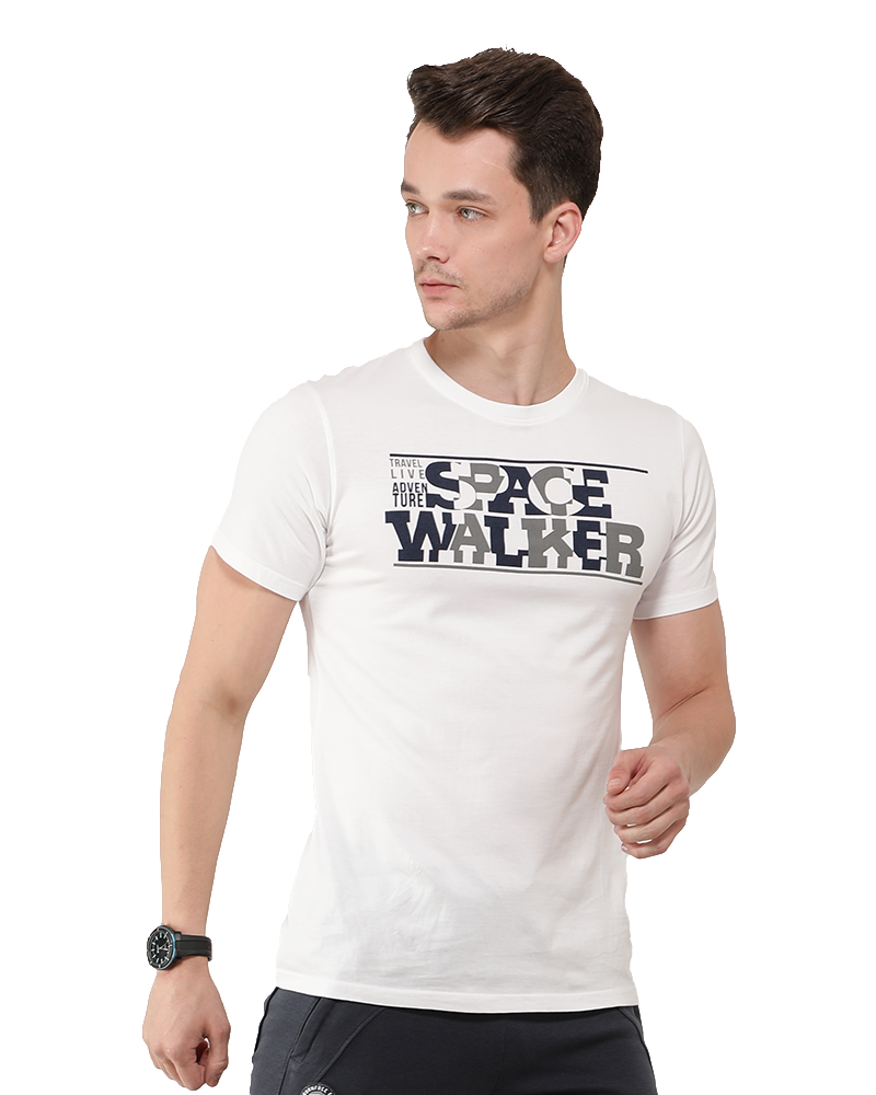 White Printed Half Sleeve T-Shirt for Men